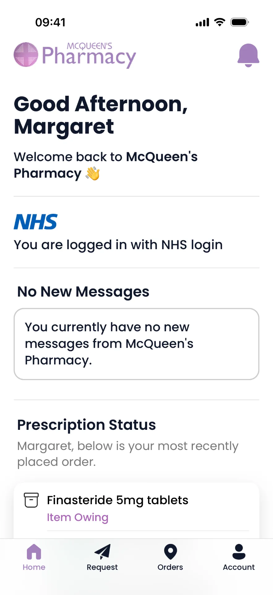 McQueen's Pharmacy mobile app shown on an iPhone